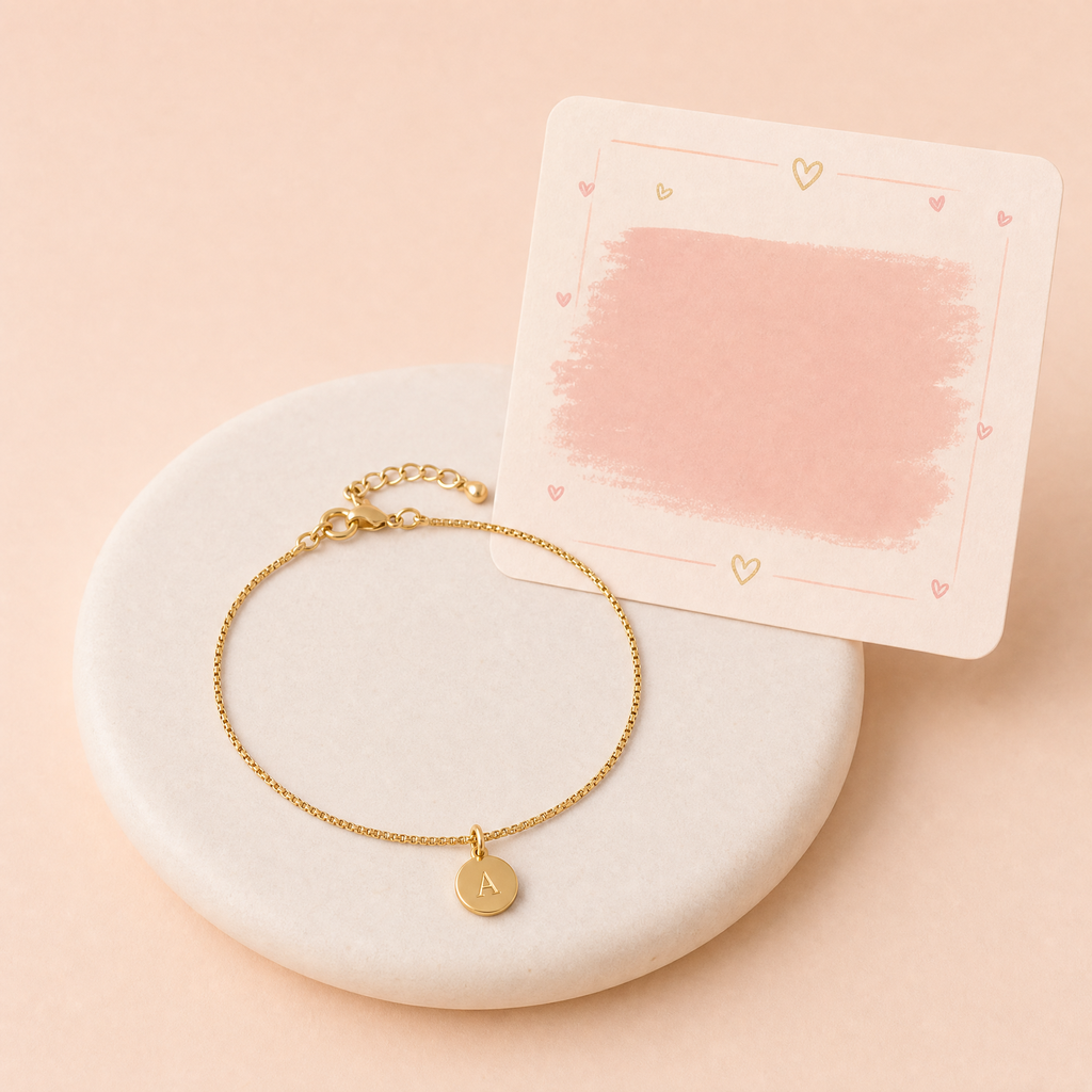 Pulsera minimalista con inicial y carta de intención